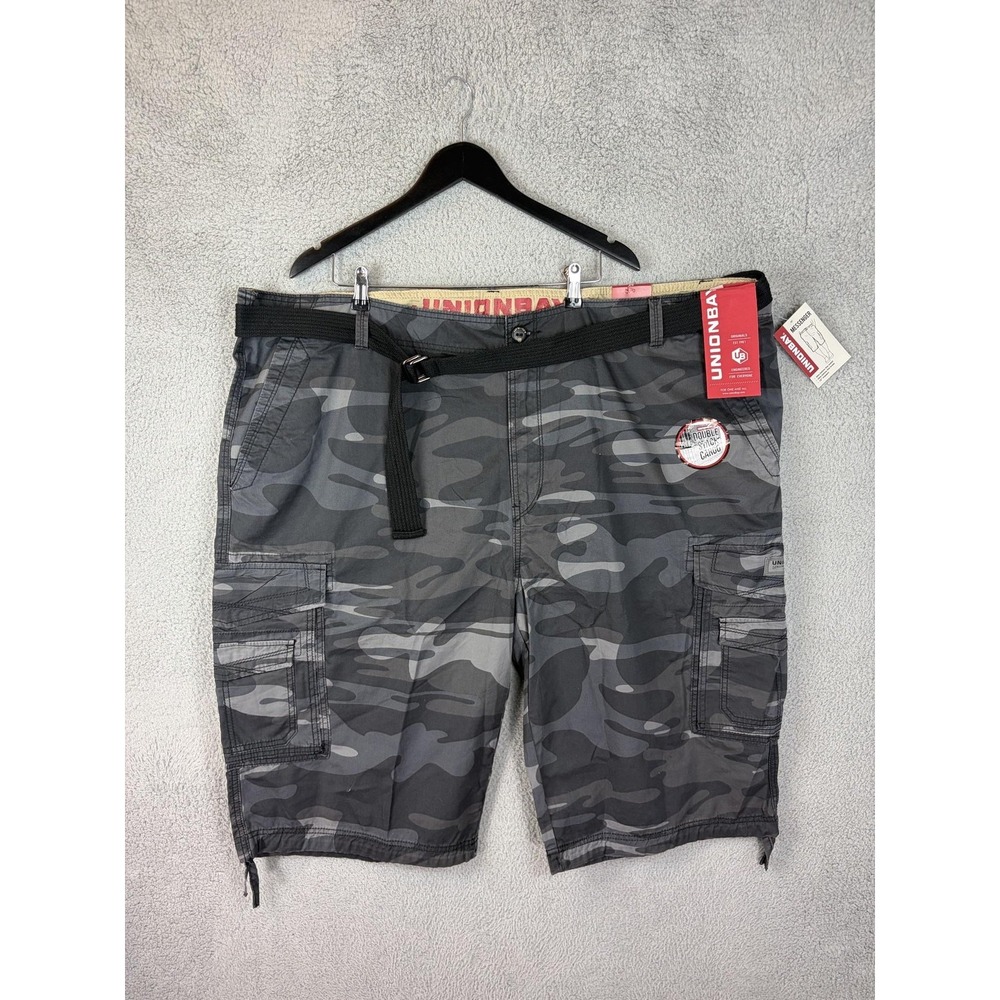 Unionbay Mens Messenger Cargo Shorts 54 Black Camo Belted Relaxed Y18EG8N New